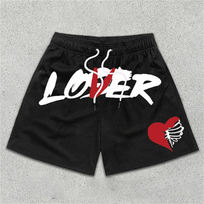 Chic Stylish Y2K Graphic Letter Print Gym Shorts for Men Quick Dry Breathable Shorts with Pockets Casual Workout Fitness Running